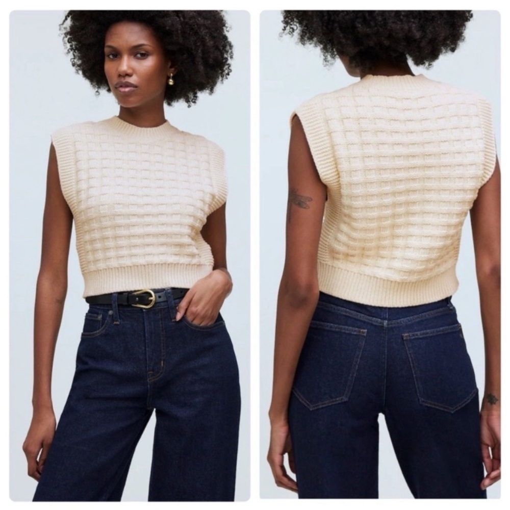 Madewell cream checkered knit sweater vest